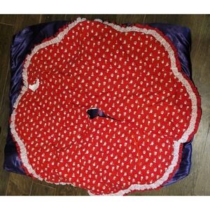 VTG Tree Skirt Christmas Snowman " Round‎ Lace Trim Handmade Sweden